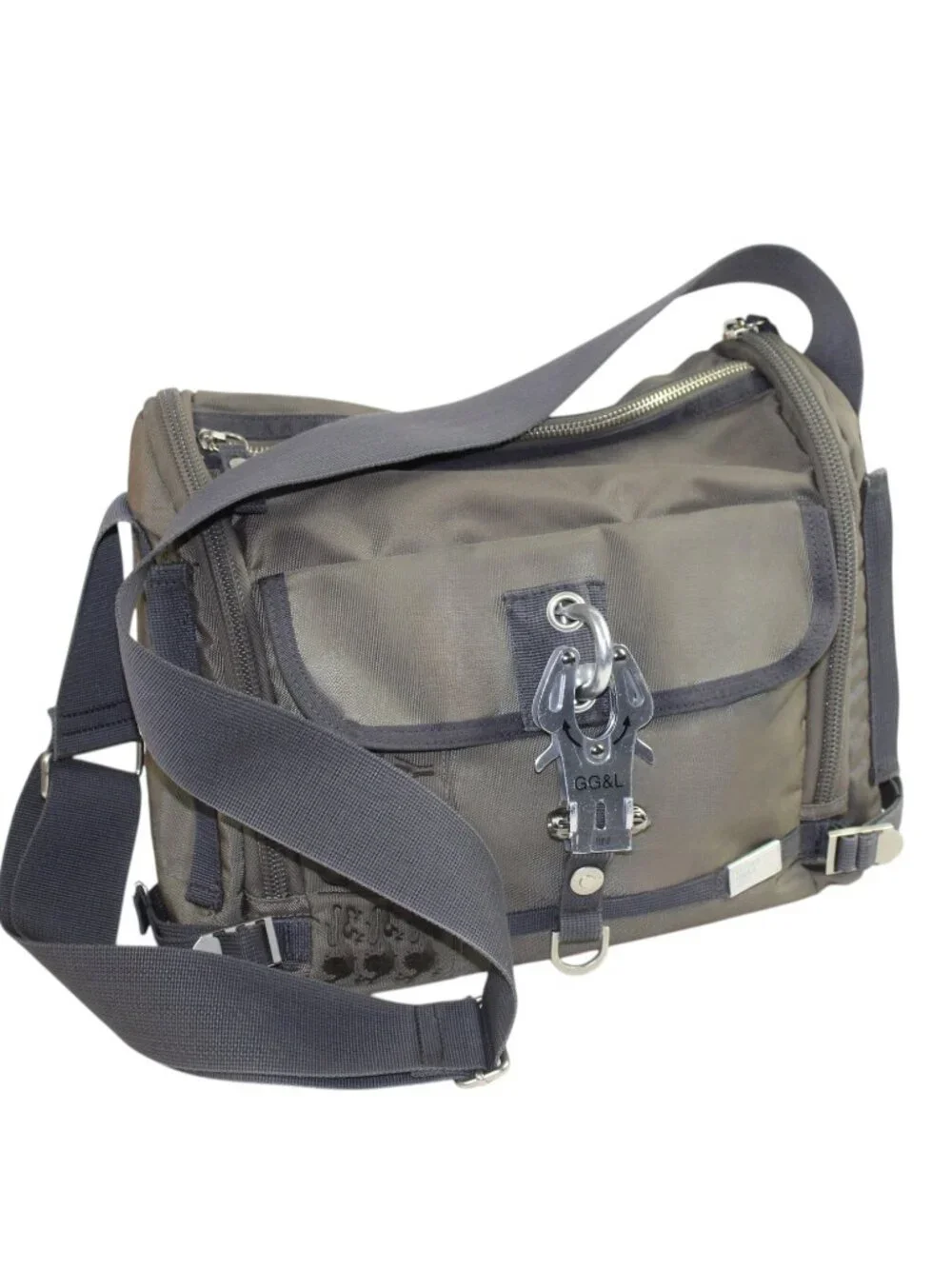 George Gina & Lucy Mr. Postman Gray Nylon Blue Detail Canvas Messenger Satchel - Picture 3 of 9